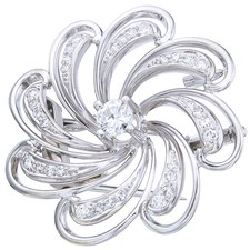 Brosche Altschliff Diamant und Diamanten 750er Weißgold ca. 1960-65