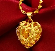 Goldene Luxus-Herzform-Edelstahl-Halskette mit Anhänger, vergoldet Neu 