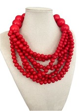 Damenkette Statement Halskette Kurz Modekette Rot Perlenkette Modeschmuck Holz