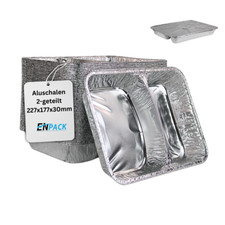 100 Alumenüschale1020 G zweigeilt mit Aludeckel 227x177x39mm Einweg Assiette