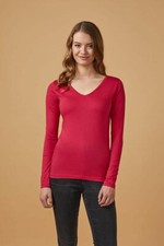 Damen V-Ausschnitt Langarm Shirt Slim Fit Langarmshirt V-Neck S - 3XL  BXO1560