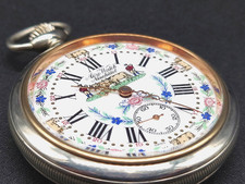 Schöne schweizer Taschenuhr, aus Silber, Motiv Kühe, Aero Watch Neuchatel