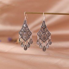 F05 orientalische Ohrringe Trapez mit Quasten 925 Sterlingsilber 6,7 cm