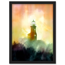 Leuchtturm im Nebel Aquarell