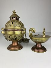 Weihrauchschwenker Rauchfass Weihrauchfass Schiffchen Bronze Sakral Antik 19. Jh