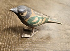 Vogel Figur Holz geschnitzt bemalt Antik Holzvogel