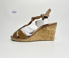 Damen Dune Koala Zopf T Bar Keilabsatz Sandalen hellbraun Leder UK Gr. 3 EUR 36