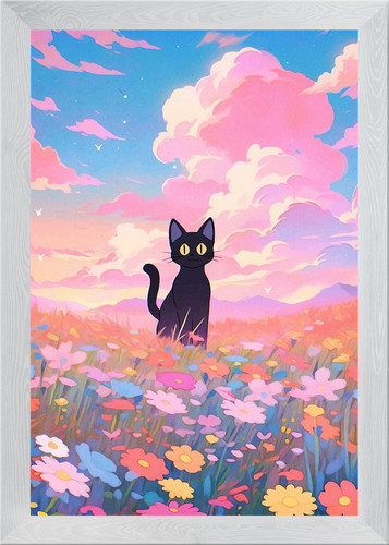 Schwarze katze blumenfeld - schwarze, im