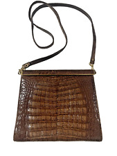 Handtasche Clutch Krokodilleder Echt Braun Gold IRV - Vintage Krokotasche