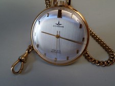 DUGENA Taschenuhr handaufzug vergoldet Uhrenkette m. Punze 17 Rubis Antichoc