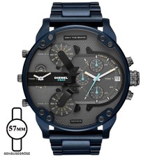 Neuwertig Diesel DZ7414 Mr. Daddy 2.0 57mm Chronograph Blau Edelstahlarmband