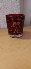 Weihnachts Teelicht Glas rot mit goldenem Engel Merry Christmas