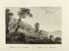  BURG SOONECK RUINE,  RUINEN VON SONNECK  Orig. Kupferstich von  Roux  ca.1826