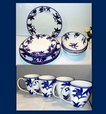 4 x Gedeck Ess-Service blau-weiß Geschirr Pier1 Ming China Teller Tassen Schalen