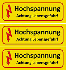 ☆ 3 x Klebeschild - Hochspannung - Achtung Lebensgefahr - 196x65 Vorsicht