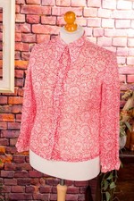 Vintage orig 60er 70er Chiffon Bluse Top rot Muster Flower Power Megakragen M L