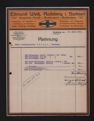 Radeberg rechnung 1922 - rechnung,