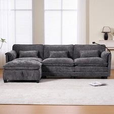Ecksofa mit USB Stauraum L-Form Sofa Couch Chenille modular Kissen Modulsofa