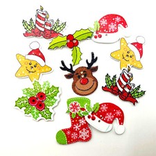 10 Holz Knöpfe Weihnachten Streudeko verschiedene Motive Nähen Basteln Sterne