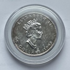 5 Doller 1998 ELIZABETH II - CANADA 1 OZ Fine Silber 9999 ARGENT PUR Maple Lafe