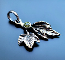 925 Silber Halsketten Anhänger Peridot Blatt Design Echtschmuck