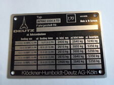 Typenschild Deutz Intrac 2004 KHD  Schild  Reifengröße Tabelle s6