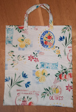 Stofftasche Einkaufstasche Stoffbeutel Handmade * weiß mit Zitronen Blüten Obst