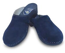 Schweden Holz Clogs Holzschuhe Sandalen Veloursleder Schuhe Blau, Gr. 38 bis 47