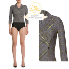 NEON CHECK PANTY BODY by Wolford 36 grey lime Langarm mit Reißverschluss
