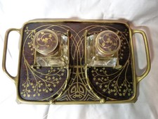Antiker Jugendstil Tintenständer 1900 Österreichisch Erhard & Söhne Holz Messing