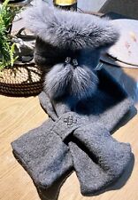 Set aus Damen Wintermütze mit Naturfellbesatz + Schal