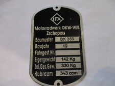 Typenschild Schild  IFA VEB Zschopau MZ bk 350 oldtimer Motorrad s25