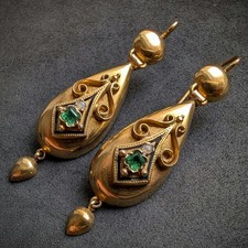 Antike Ohrringe 14k 585 Gold Österreich Ungarn Smaragd Emaille alt 1866 - 1872