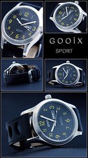 GOOIX Fliegeruhr  Herrenuhr XXL 48mm Tag-Datum gelbe Zahlen Edelstahl 5 BAR