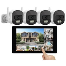 VisorTech WLAN-6-Überwachungsrekorder, 10,1"-Touchscreen-Monitor, 4 Kameras