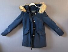 WOOLRICH  Winter Jacke Kurzmantel Parka Daunen Kapuze Fell  dunkel Blau S  GUT
