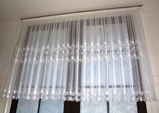 NEU Hochwertige Gardine Marquisette mit  Spitze Weiß MAßANFERTIGUNG