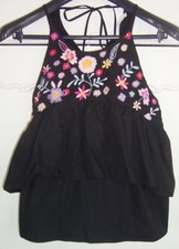 TOLLES ZARA VOLANT-TOP L SCHWARZ BLUMEN-STICKEREI BESTICKT FOLKLORE BOHO