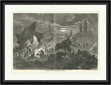 Zigeunerlager Sundblad Lagerfeuer Kessel Pferde Zelte Planwagen Faksimile_E 7519