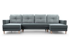 Wohnlandschaft Ecksofa U-Form mit Schlaffunktion Couchgarnitur Sofa CARL U Grau