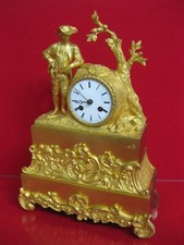 Kaminuhr Podest Uhr Bronze Empire Pendule Gold Bauer Schäfer Hirte Hund 