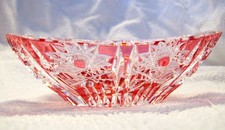 kleine Kristall Konfekt / Gebäckschale 18,6 x 13,3 cm rot aus Nachlass