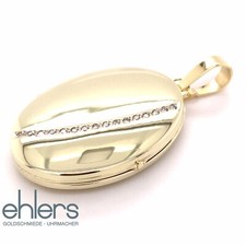 Medaillon Diamanten 585er Gelbgold 14kt goldener Anhänger Foto oval Amulett 1078