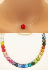 unsichtbare Kette transparent schwebende Perle Shamballa Strass Edelstahl 103f