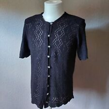 Damen Häkel Weste mit kurzem Arm  Gr. L schwarz mit Knöpfe