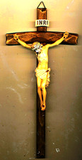 Kruzifix klein bemalt Holz-geschnitzt. ( Stamm ) 1990 aus Gröden