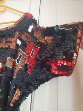 Pailetten Glitzer Top Vintage schwarz  bronze rot weiss Gr. 46