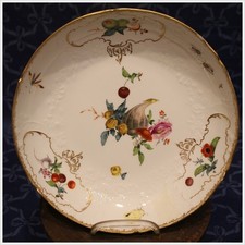 ⚔ Meissen  Anbietschale  ø 24,5 cm Kirschen Pilz Kürbis   Punktmarke 1763-1774⚔