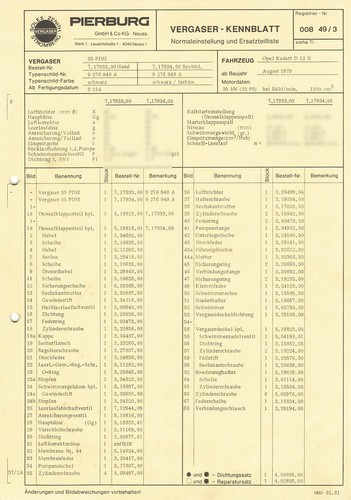 Datenblatt einstelldaten solex - einstelldaten,