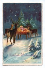 Künstler Ak Fröhliche Weihnachten Hirsche und Rehe im Schnee mit Jesuskind